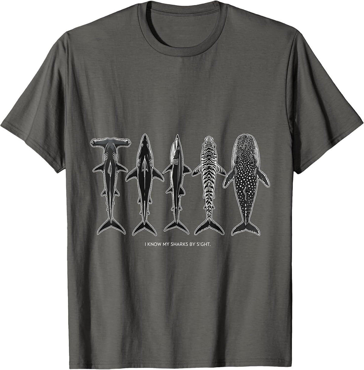 Men's I Know My Sharks By Sight Funny Shark Lover Ocean Wildlife T-Shirt - Asphalt Grey
