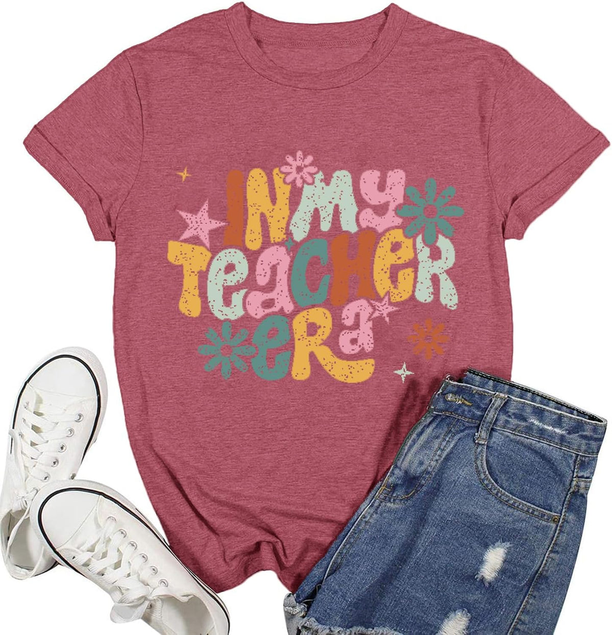 Teacher Shirts for Women in My Teacher Era Tee Teaching Life Tops - Pink