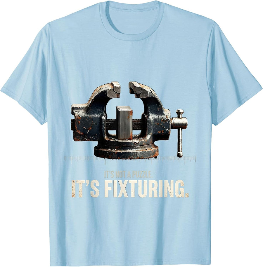Men's It's Not A Puzzle. It's Fixturing. Distressed STEM Engineer T-Shirt - Baby Blue
