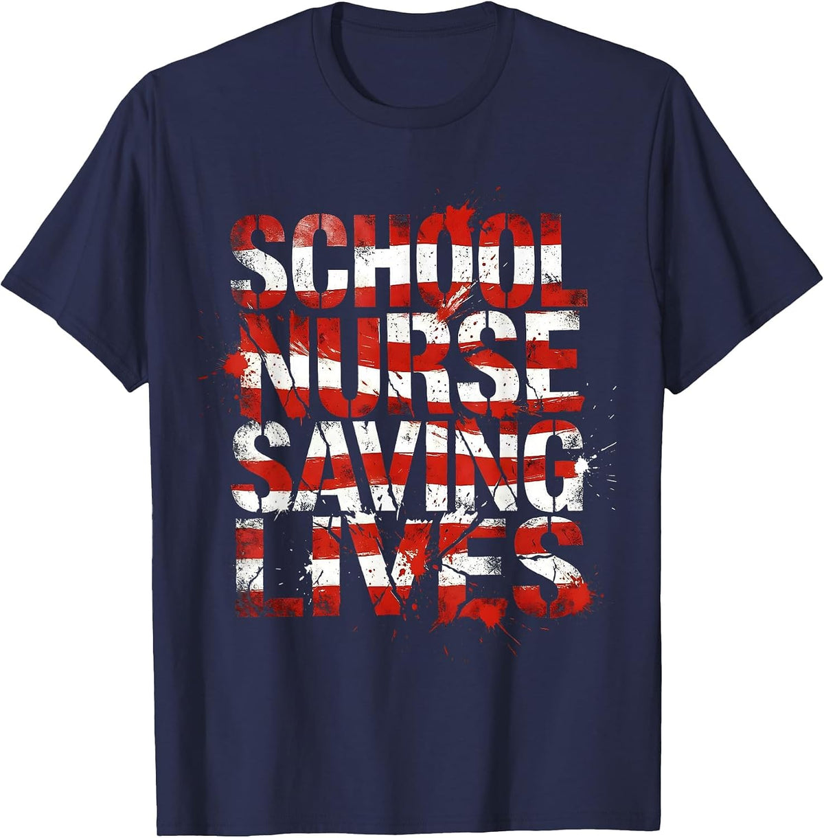 School Nurse Saving Lives Graphic Design T-Shirt - Navy Blue