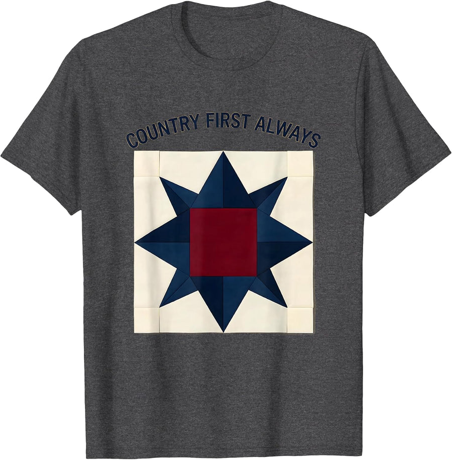 Men's Country First Always Conservative Patriot Design T-Shirt - Dark Heather Grey