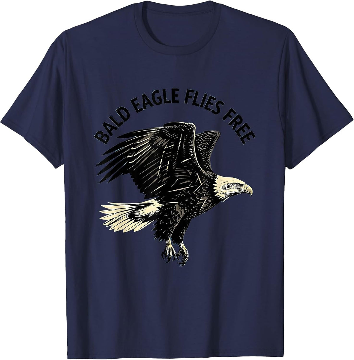 Men's Bald Eagle Flies Free Patriotic Wildlife Bird Nature Design T-Shirt - Navy Blue