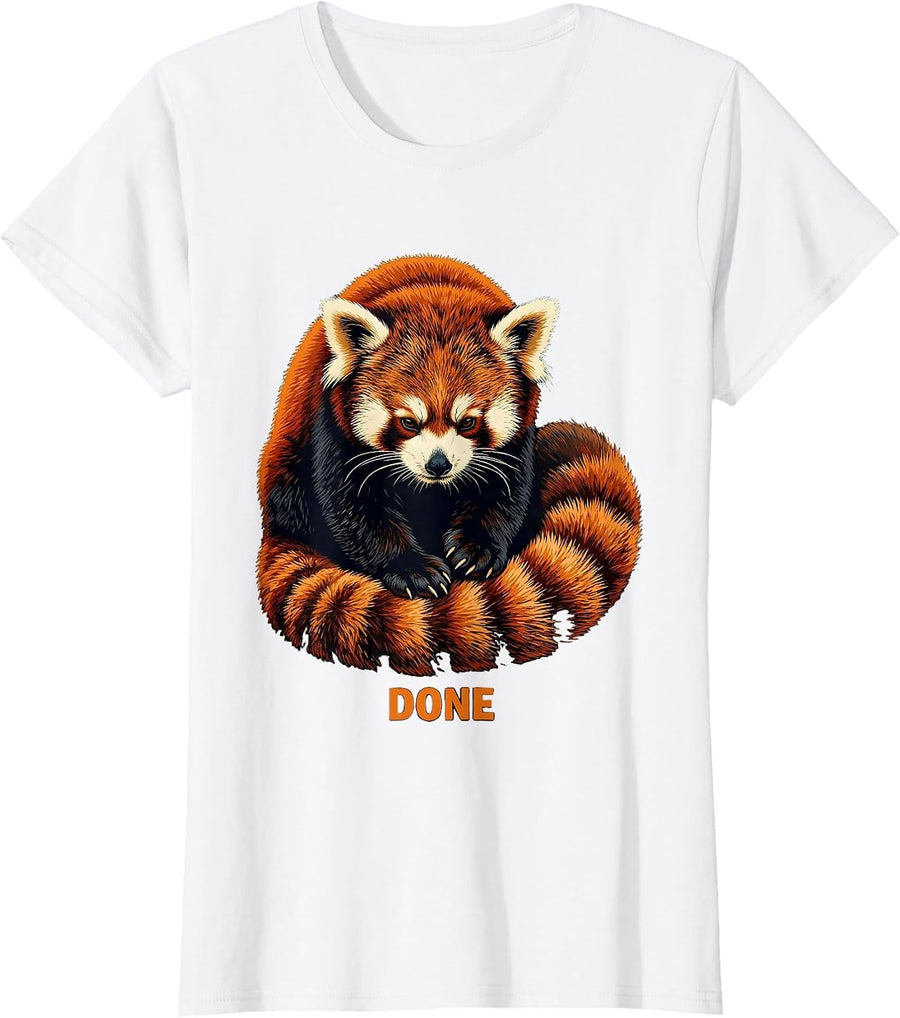 Women's Done Retro Stencil Red Panda Lover Animal Enthusiast Gift T-Shirt - White