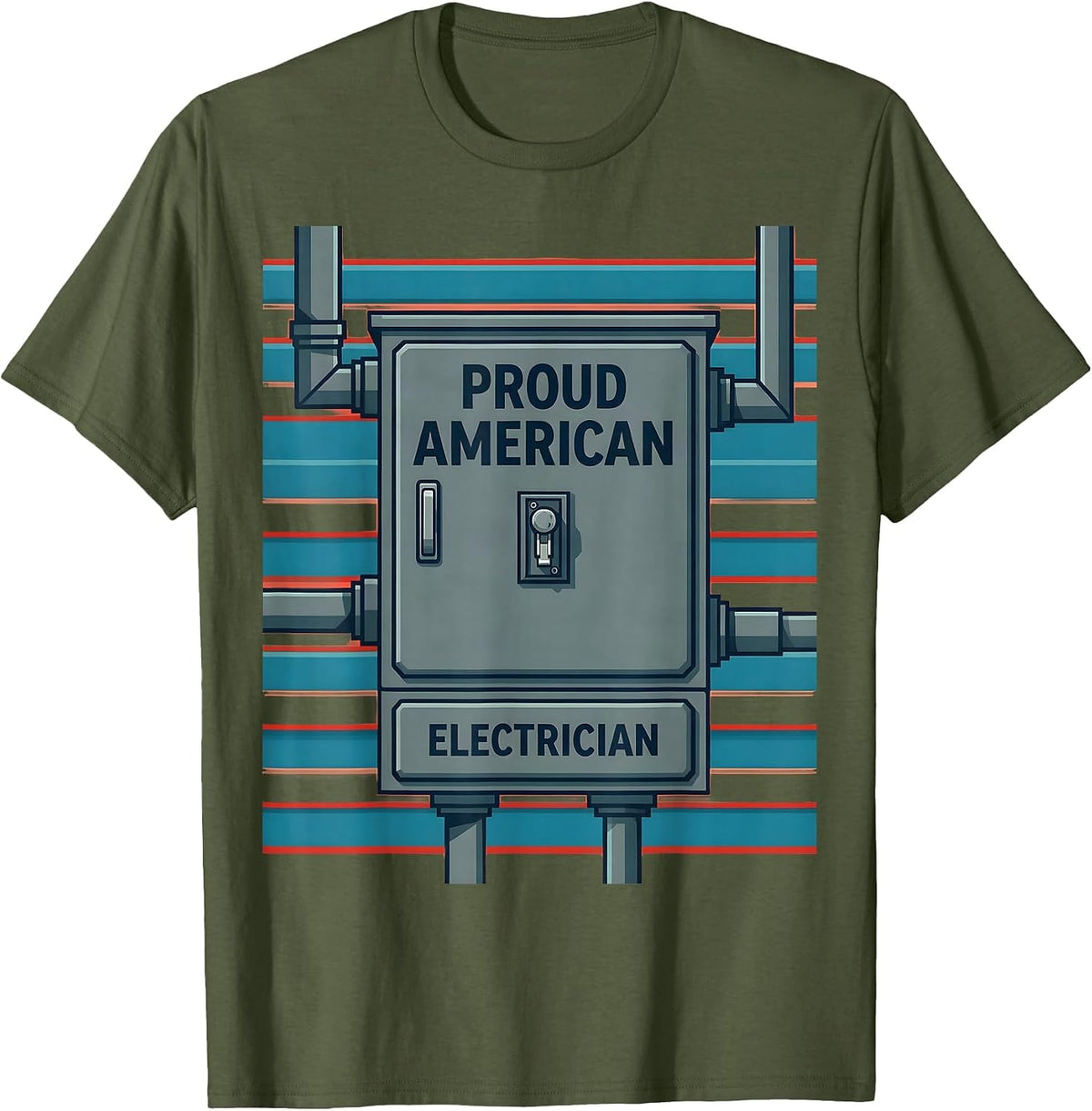 Proud American Electrician Patriotic Trade Worker Gift T-Shirt - Olive Green