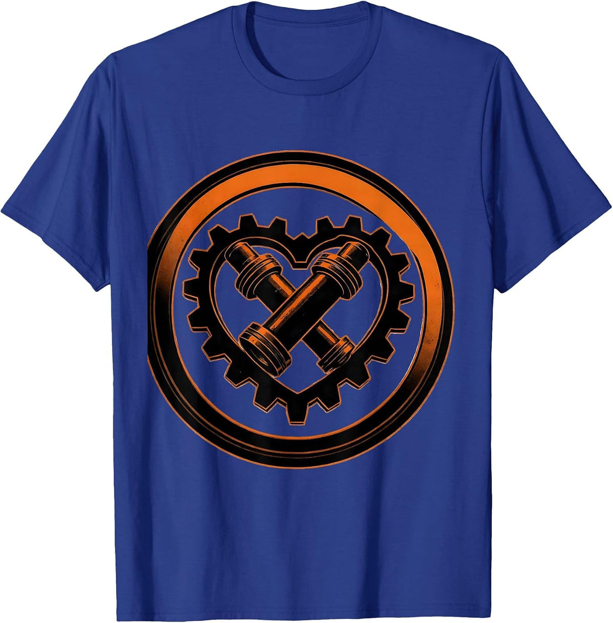 Mechanical Heart Gears and Pistons Illustration T-Shirt - Royal Blue