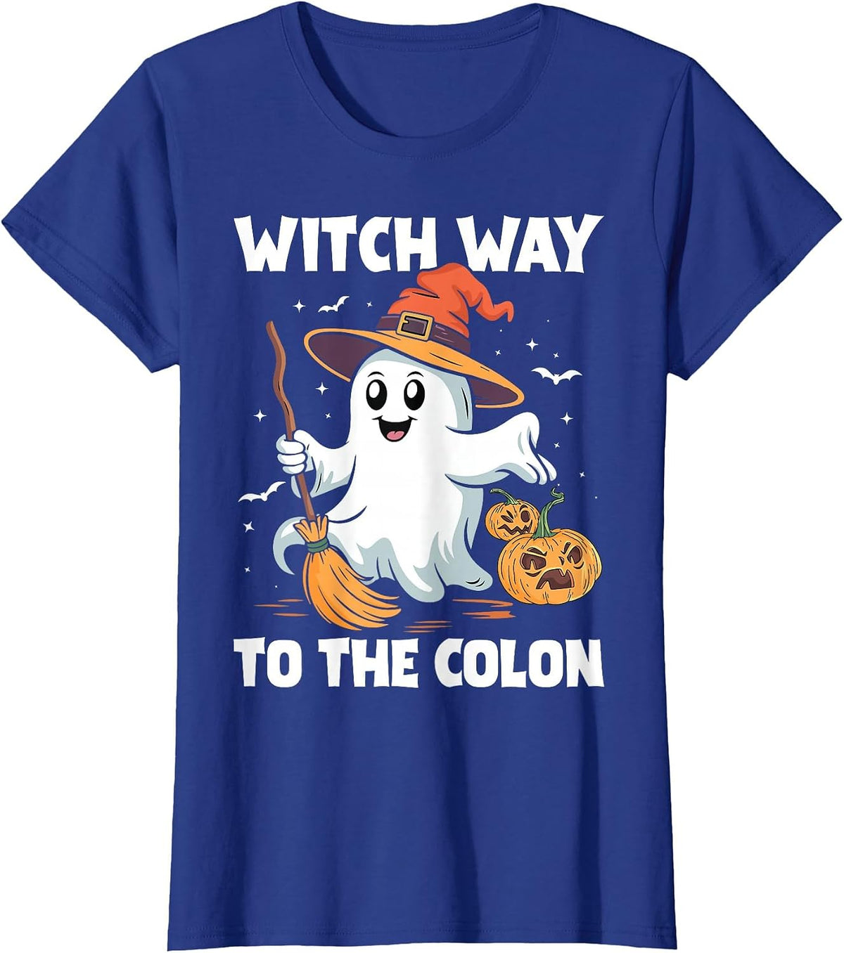 Witch Way to the Colon Cute Ghost Halloween Endoscopy Nurse T-Shirt - Royal Blue
