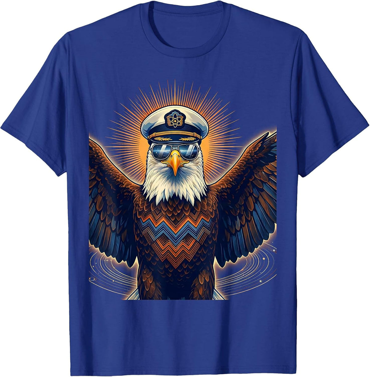 Men's Bold Eagle Aviator Sunglasses Captain Hat Graphic T-Shirt - Royal Blue