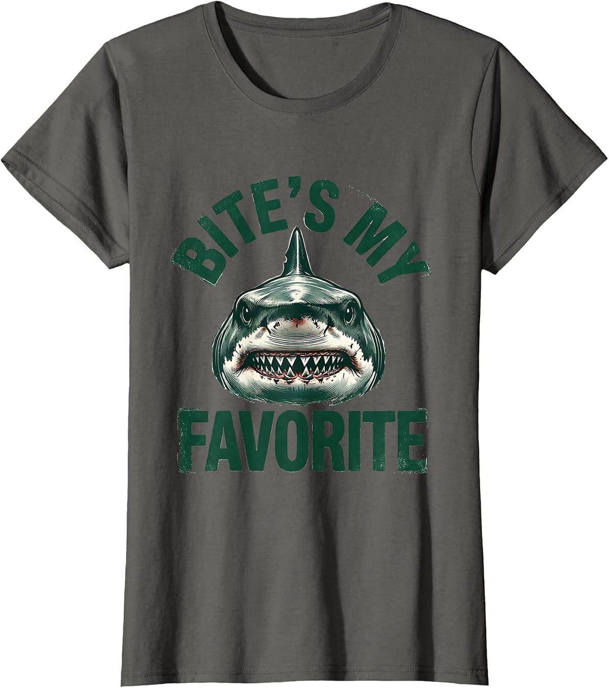 Women's Bite's My Favorite Funny Shark Lover Ocean Wildlife Humor T-Shirt - Asphalt Grey