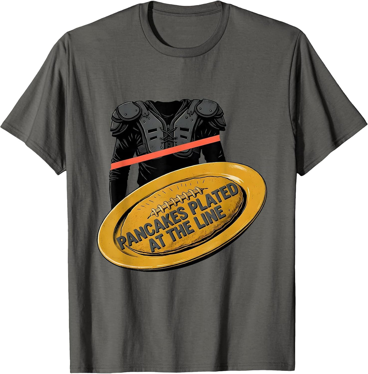 Pancakes Plated At The Line Funny Football Lineman Offensive T-Shirt - Asphalt Grey