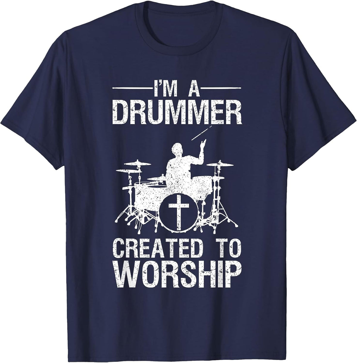 Funny Christian Drummer Art for Men Women Drum Player Lover T-Shirt - Navy Blue