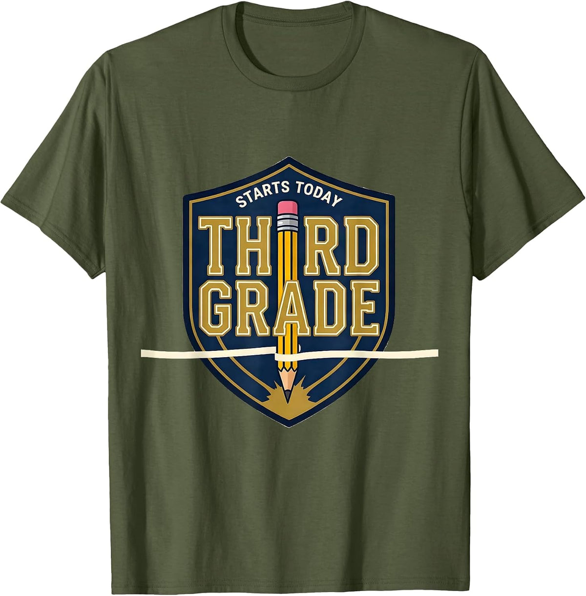 Third Grade Starts Today Sports Back to School Pencil Cute T-Shirt - Olive Green