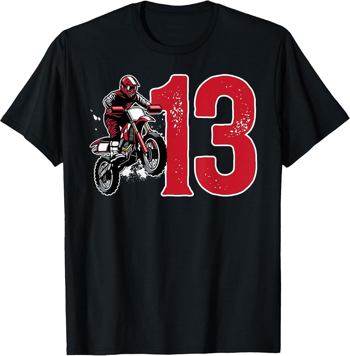 13th Dirt Bike Birthday Thirteen Year Old Dirt Biker T-Shirt - Black