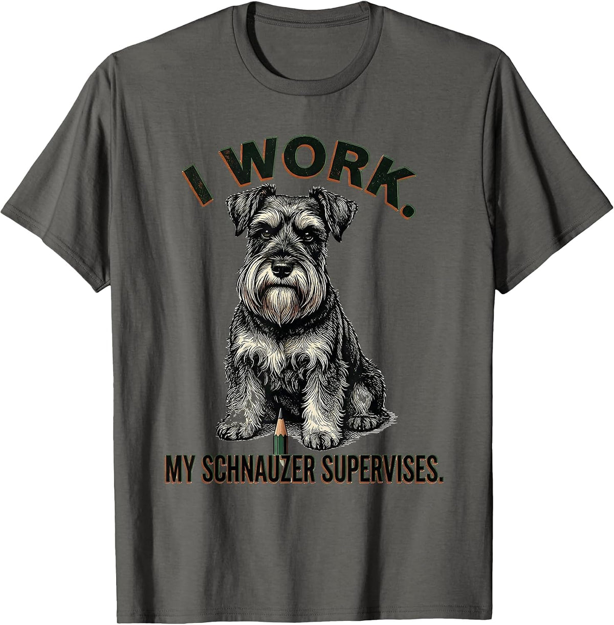 Men's I Work My Schnauzer Supervises Vintage Miniature Schnauzer T-Shirt - Asphalt Grey