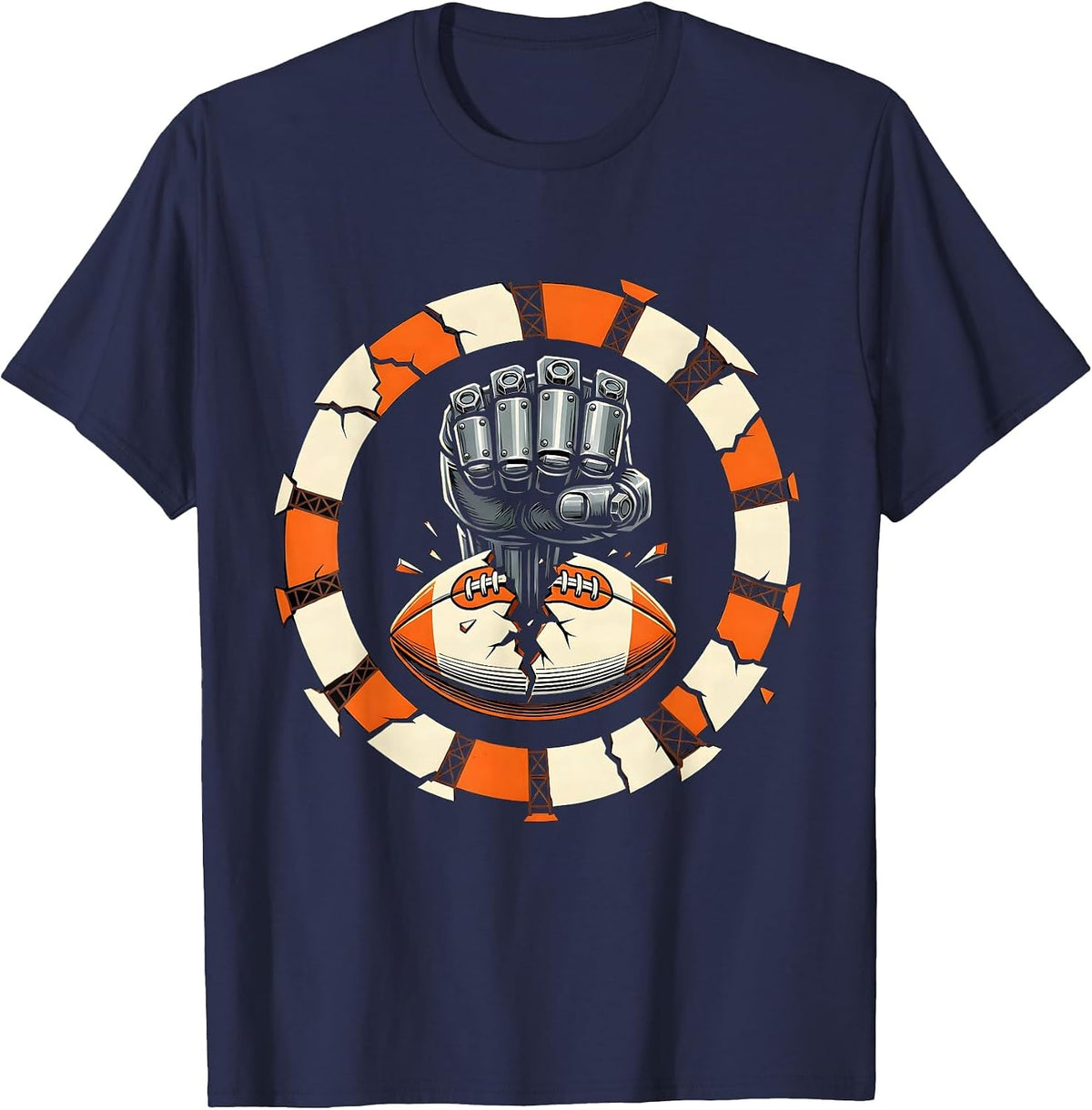 Mechanical Fist Punching Rugby Ball Graphic T-Shirt - Navy Blue