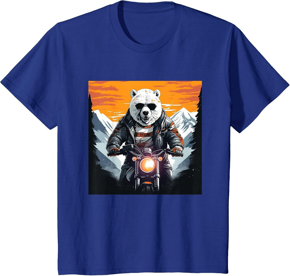 Biker Polar Bear Riding Motorcycle T-Shirt - Royal Blue