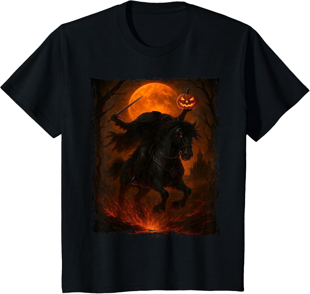 Headless Horseman Scary Pumpkin Halloween Mens Boys T-Shirt - Black