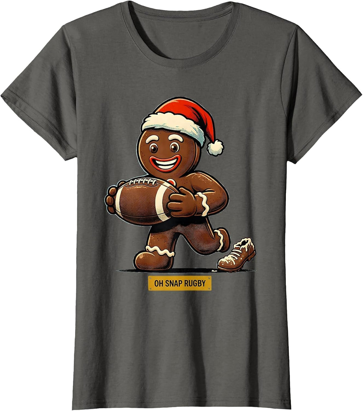 Women's Oh Snap Rugby Retro Advertising Mascot Christmas Sports T-Shirt - Asphalt Grey