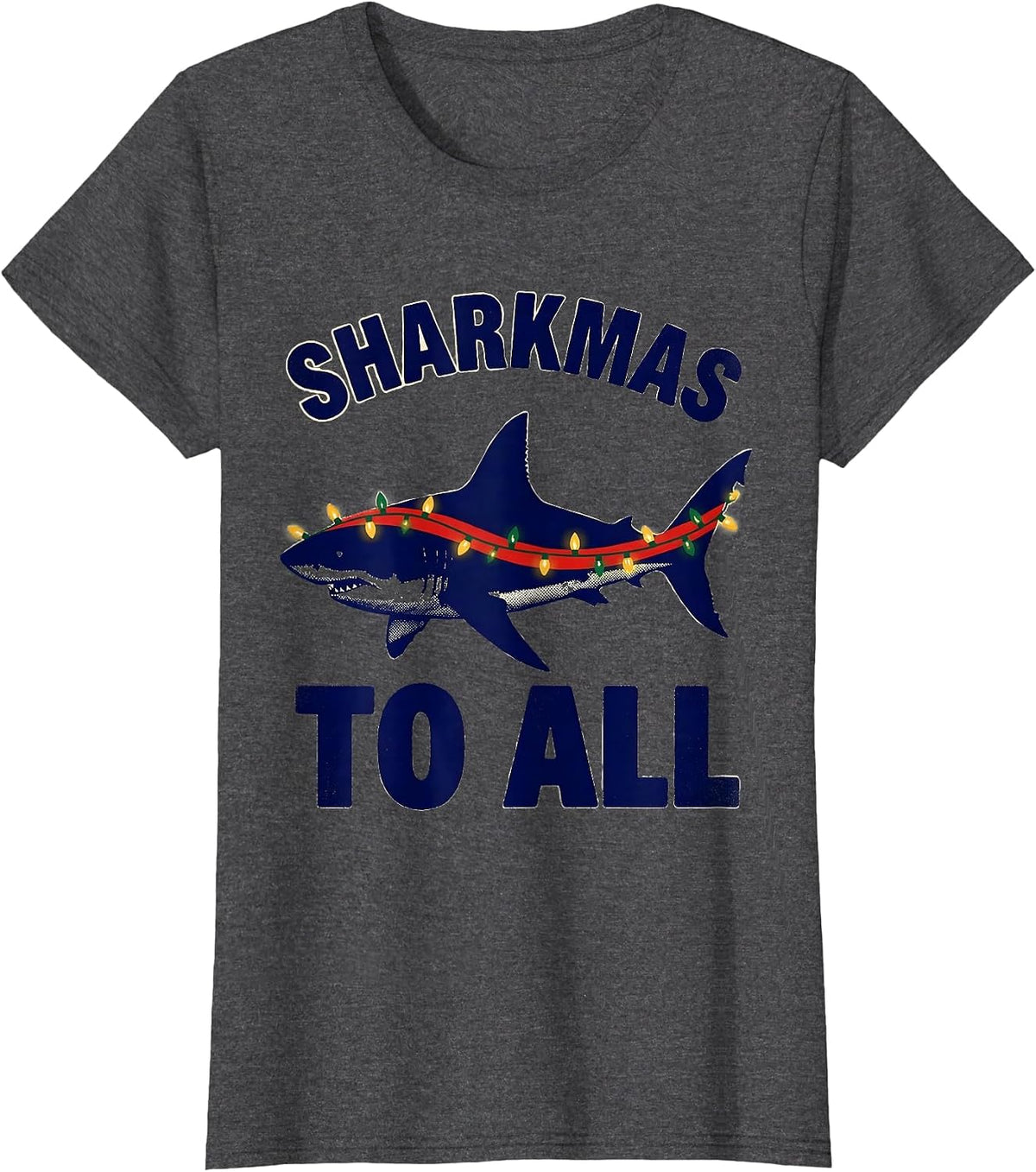 Women's Sharkmas To All Screenprint Poster Shark Lover Christmas T-Shirt - Dark Heather Grey