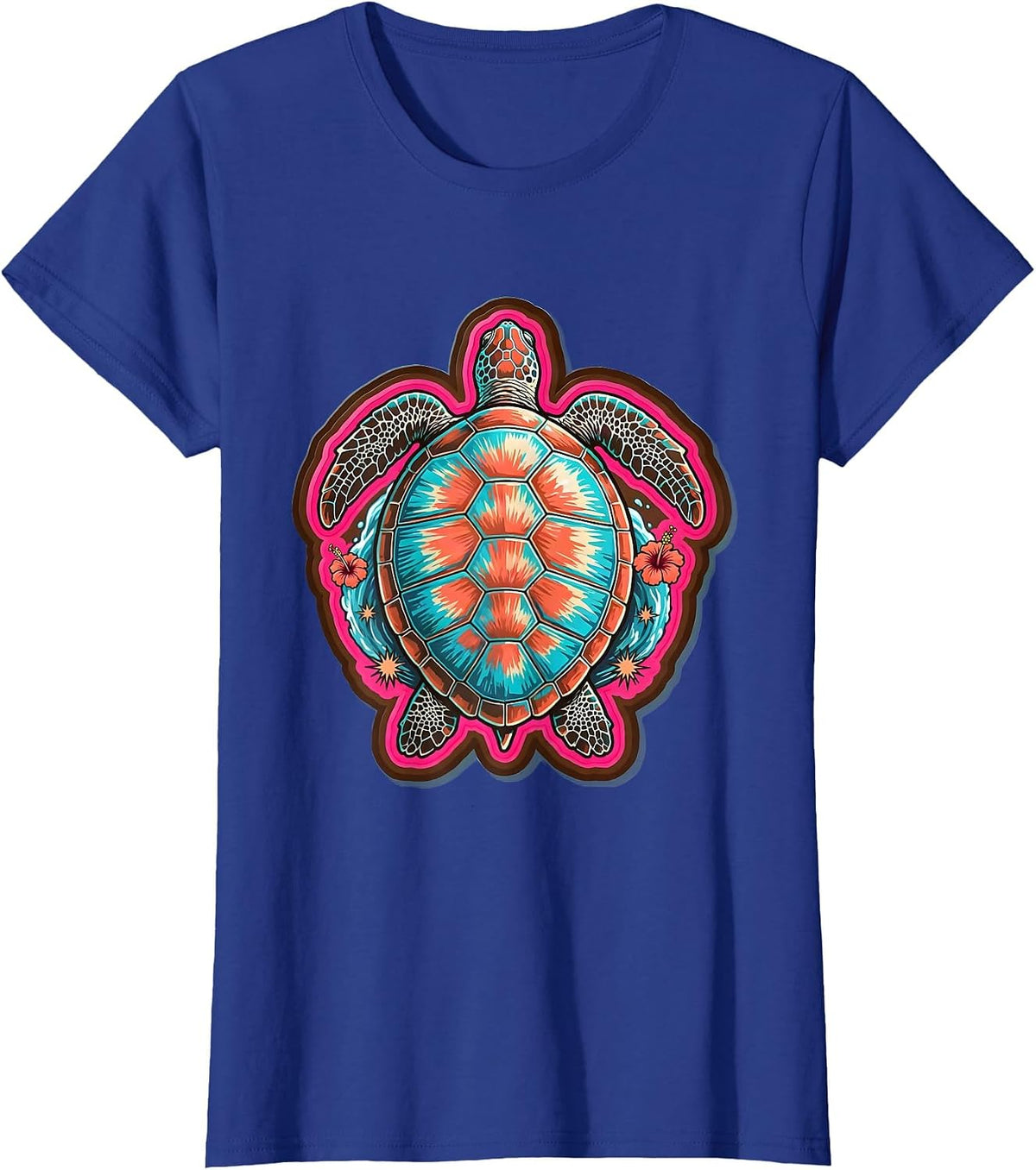 Women's Sea Turtle Sunlit Ocean Surface Surf Design T-Shirt - Royal Blue