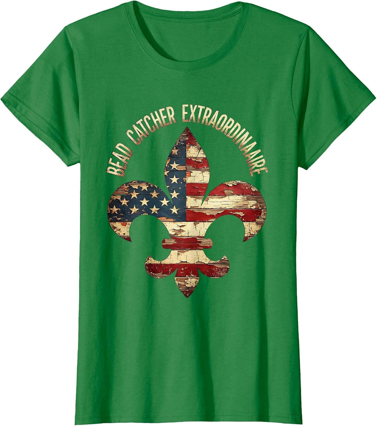 Women's Bead Catcher Extraordinaire Mardi Gras Design T-Shirt - Kelly Green