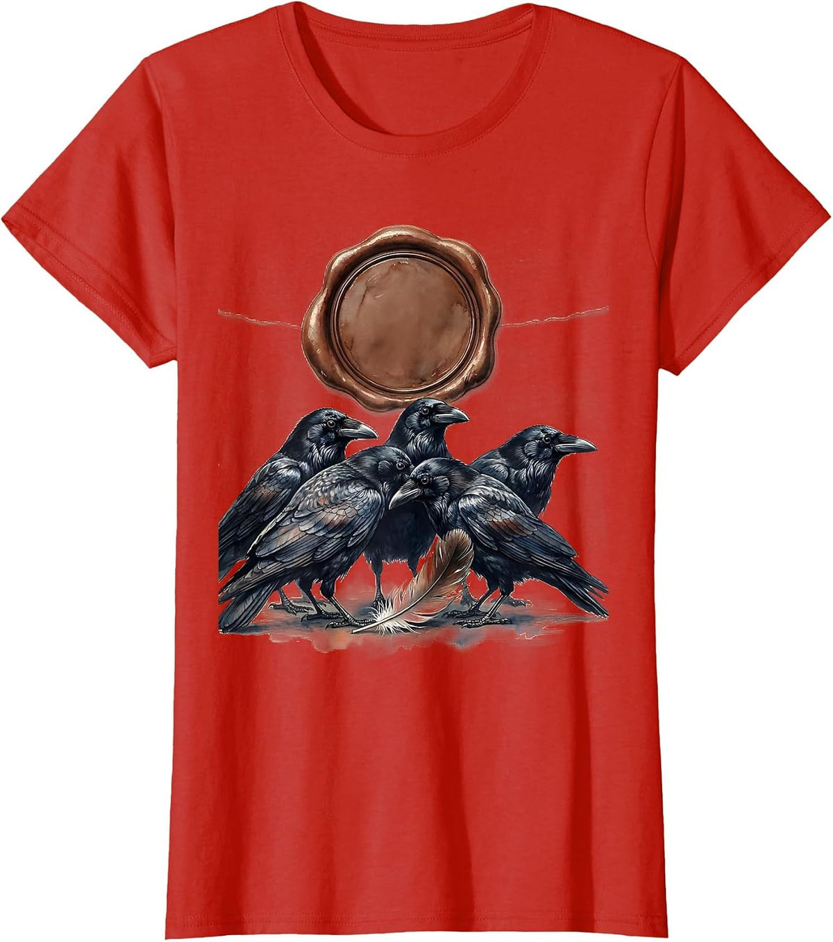 Five Crows Wax Seal Dark Humor Gothic Bird Lover T-Shirt - Red