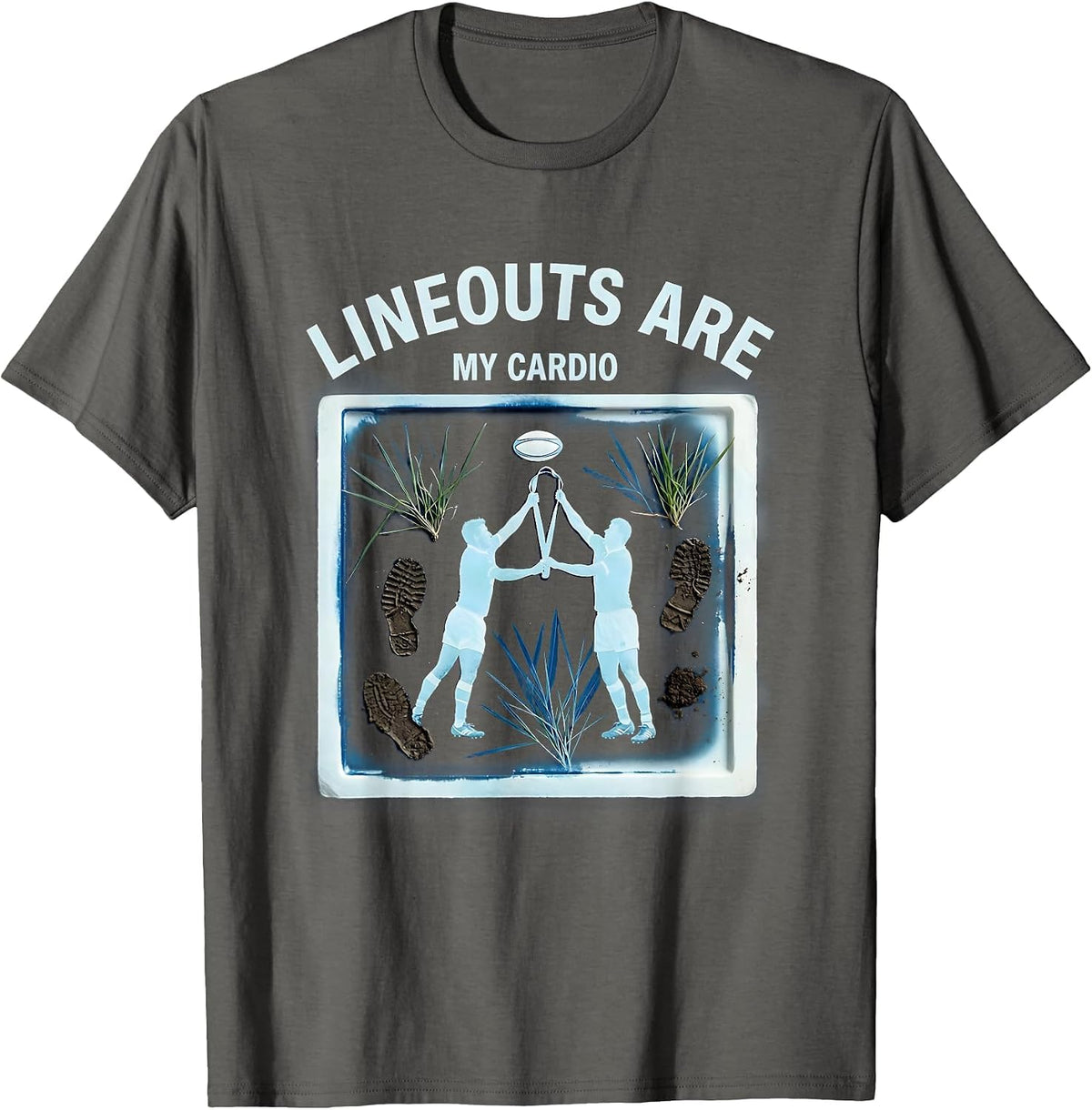 Lineouts Are My Cardio Rugby Graphic Design T-Shirt - Asphalt Grey