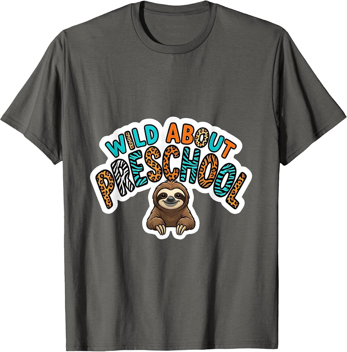 Wild About Preschool Playful Teacher Appreciation School T-Shirt - Asphalt Grey