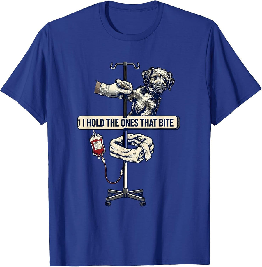 I Hold The Ones That Bite Funny Vet Tech Veterinary T-Shirt - Royal Blue