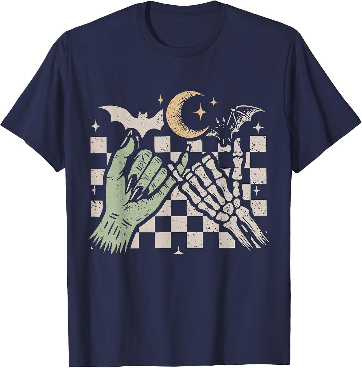 Pinky Promise Skeleton Bat Spooky Season Halloween Vibes T-Shirt - Navy Blue