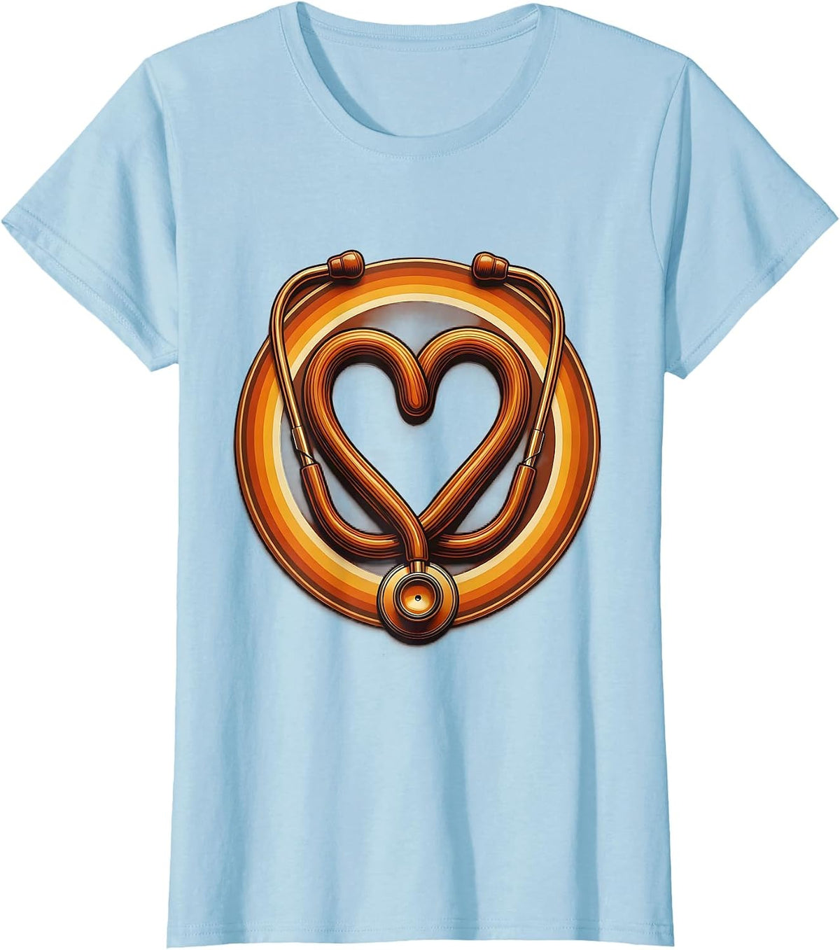 Women's School Nurse Stethoscope Heart Graphic T-Shirt - Baby Blue