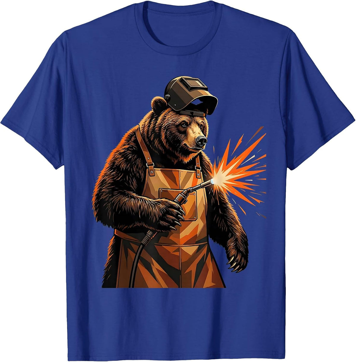Bear Welder Graphic Tee Welding Apron Torch Art T-Shirt - Royal Blue