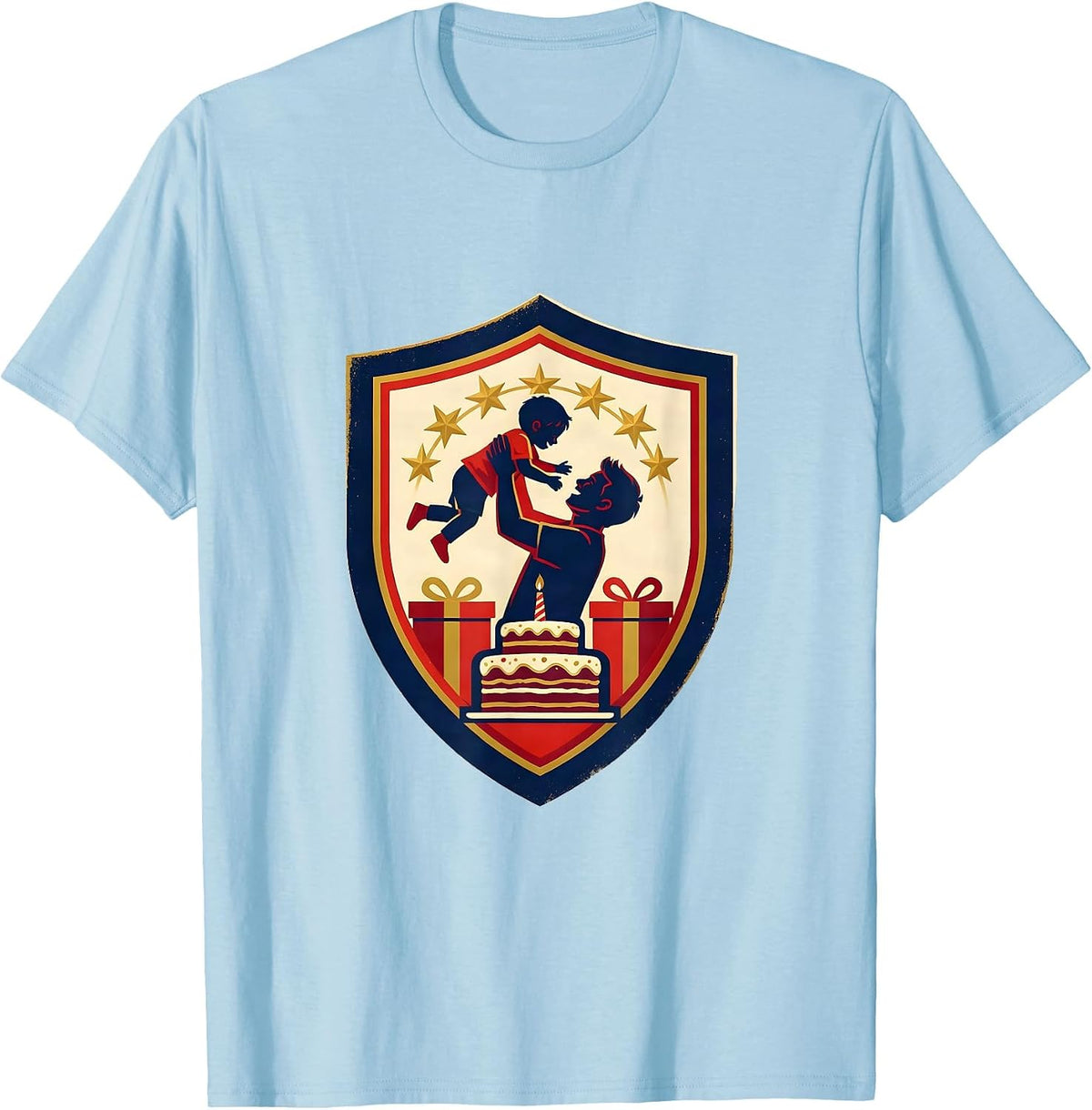 Men's Enclosed Shield Badge Birthday Family Humor Gift T-Shirt - Baby Blue
