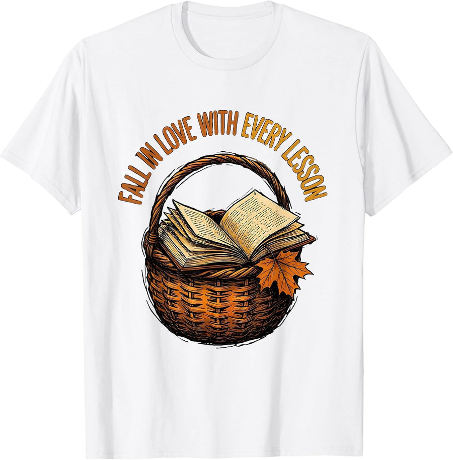 Men's Fall In Love With Every Lesson Autumn Teacher Preschool T-Shirt - White