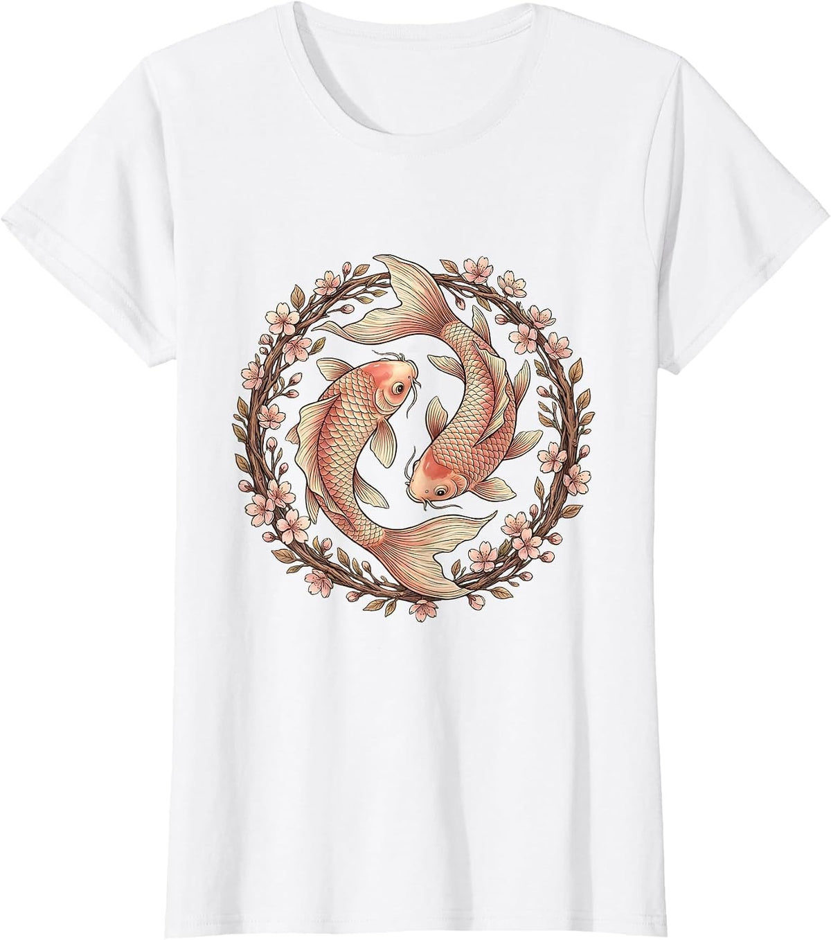 Women's Koi Fish Pink Cherry Blossom Cancer Awareness T-Shirt - White