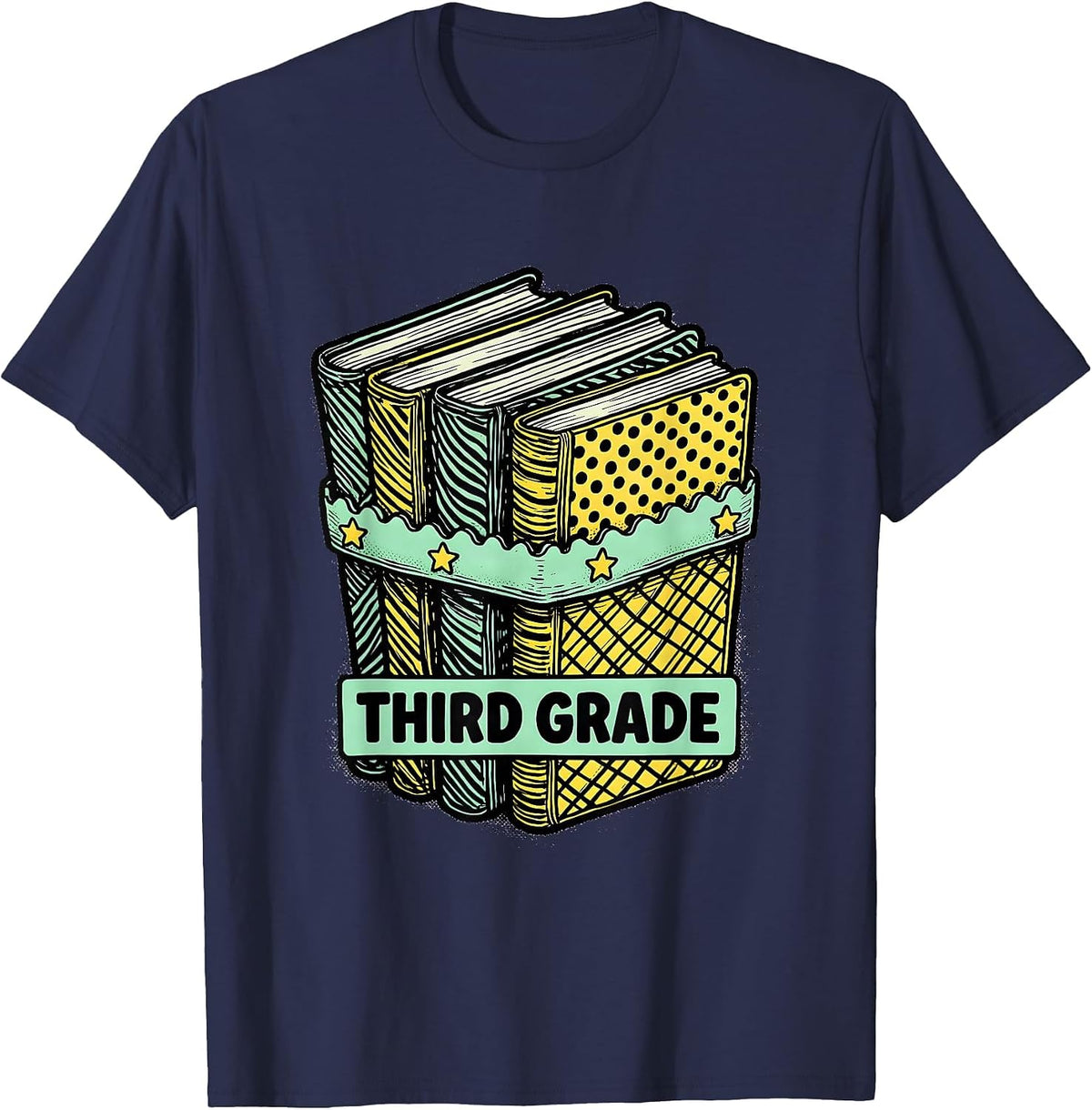 Men's THIRD GRADE Retro Cartoon Back To School First Day of School T-Shirt - Navy Blue