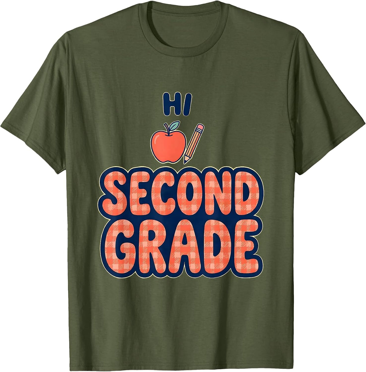 Men's Hi Second Grade Cheerful Back To School Kids First Day T-Shirt - Olive Green