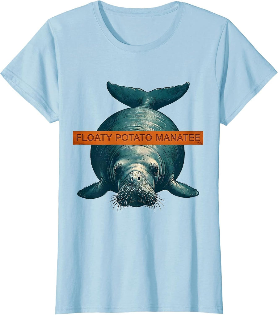 Women's Floaty Potato Manatee Funny Manatee Sea Animal Manatee Lover T-Shirt - Baby Blue