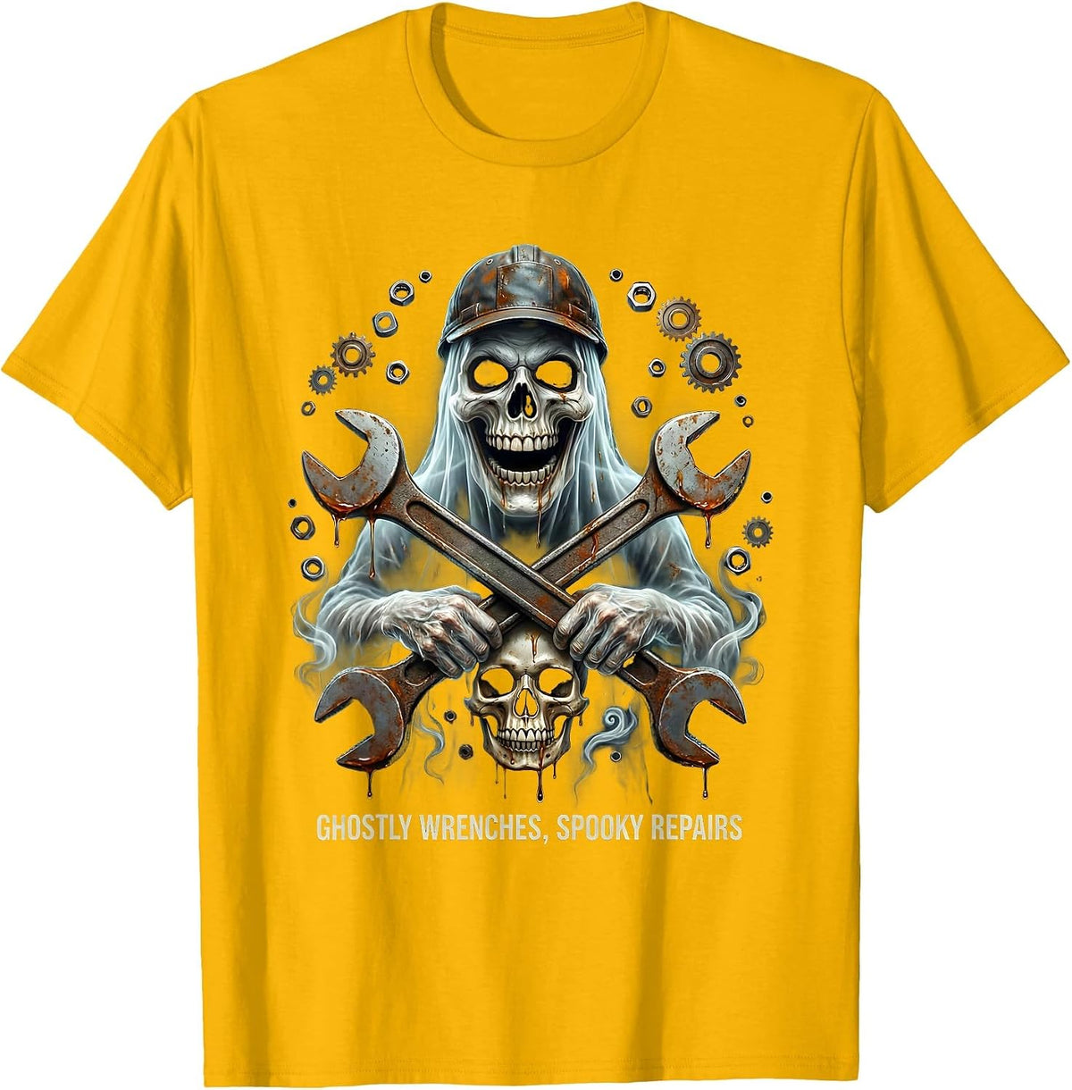 Men's Halloween Ghost Mechanic Garage Design T-Shirt - Golden Yellow