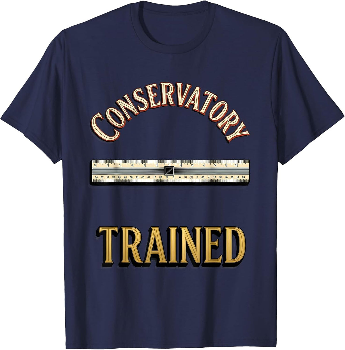 Conservatory Trained Slide Rule Retro Analog Calculator T-Shirt - Navy Blue