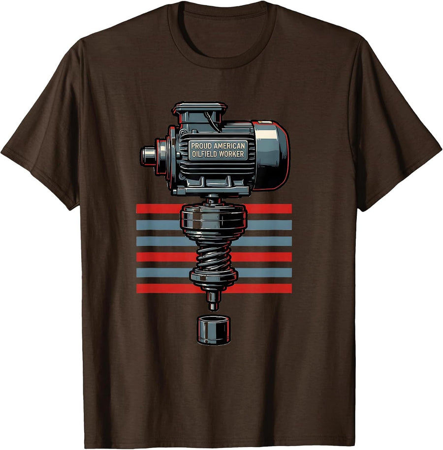 Proud American Oilfield Worker Patriotic Oil Rig Worker Gift T-Shirt - Brown