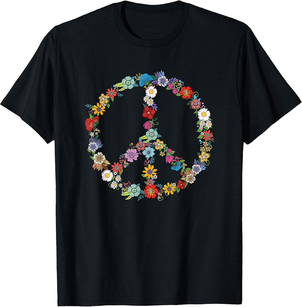 Love and Peace Flower Sign Hippie Lover Beautiful Cute Funny T-Shirt - Black
