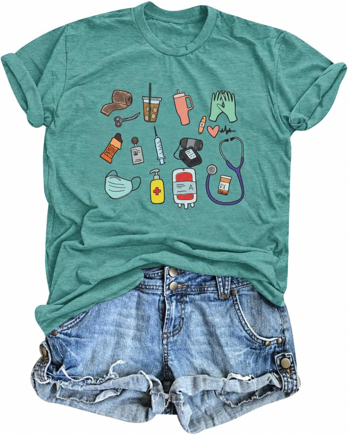 Nurse Shirt Women Nurse Accessories Graphic: Tees Cute Nurse Life T-Shirt Inspirational Short Sleeve Tee Tops - Lake Green