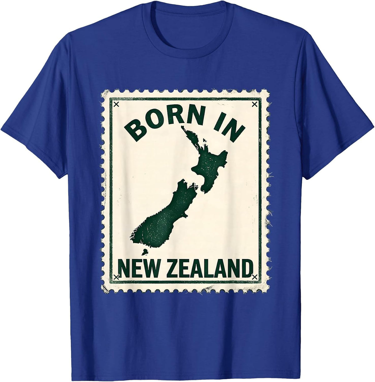 Men's Born In New Zealand Rubber Stamp Kiwi Map Rugby Pride T-Shirt - Royal Blue