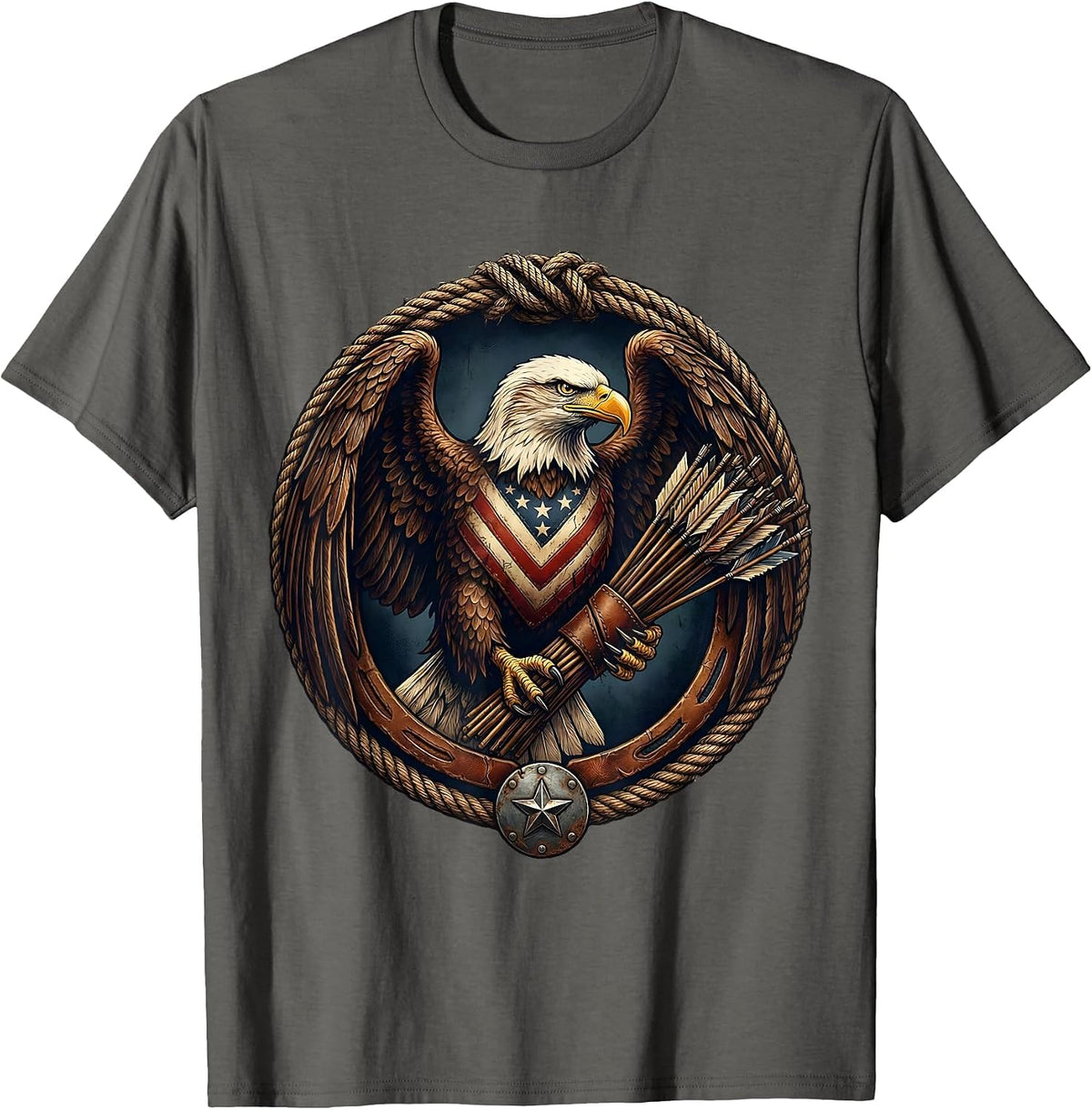 Men's 1776 Bald Eagle Thirteen Arrows Patriotic Design T-Shirt - Asphalt Grey