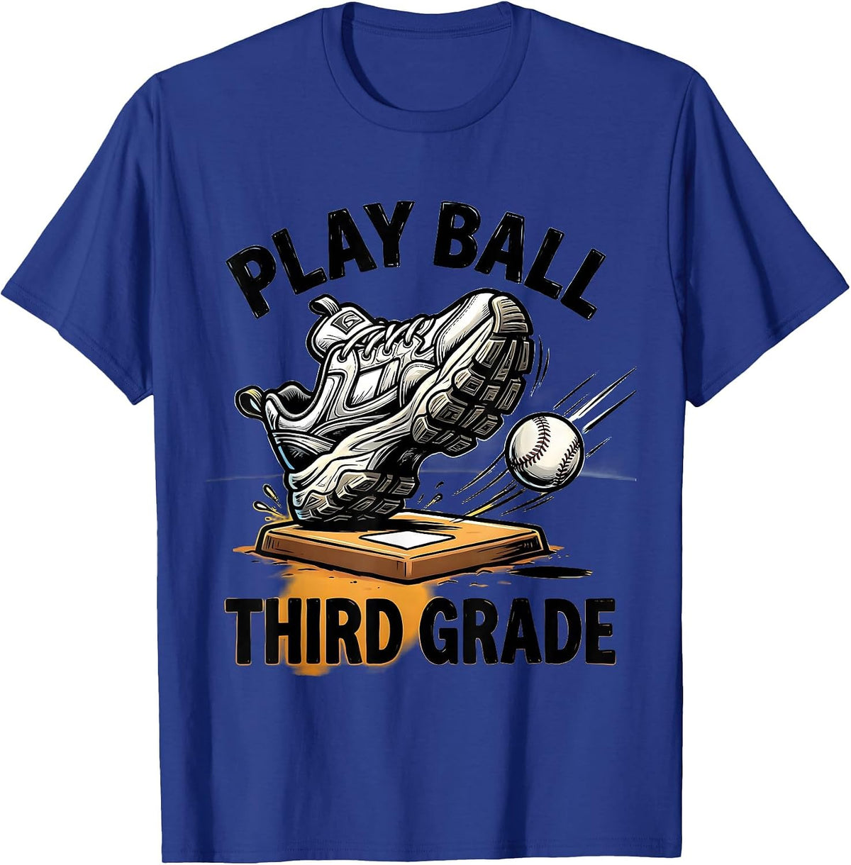 Men's Play Ball Third Grade Cartoon Baseball Back To School T-Shirt - Royal Blue