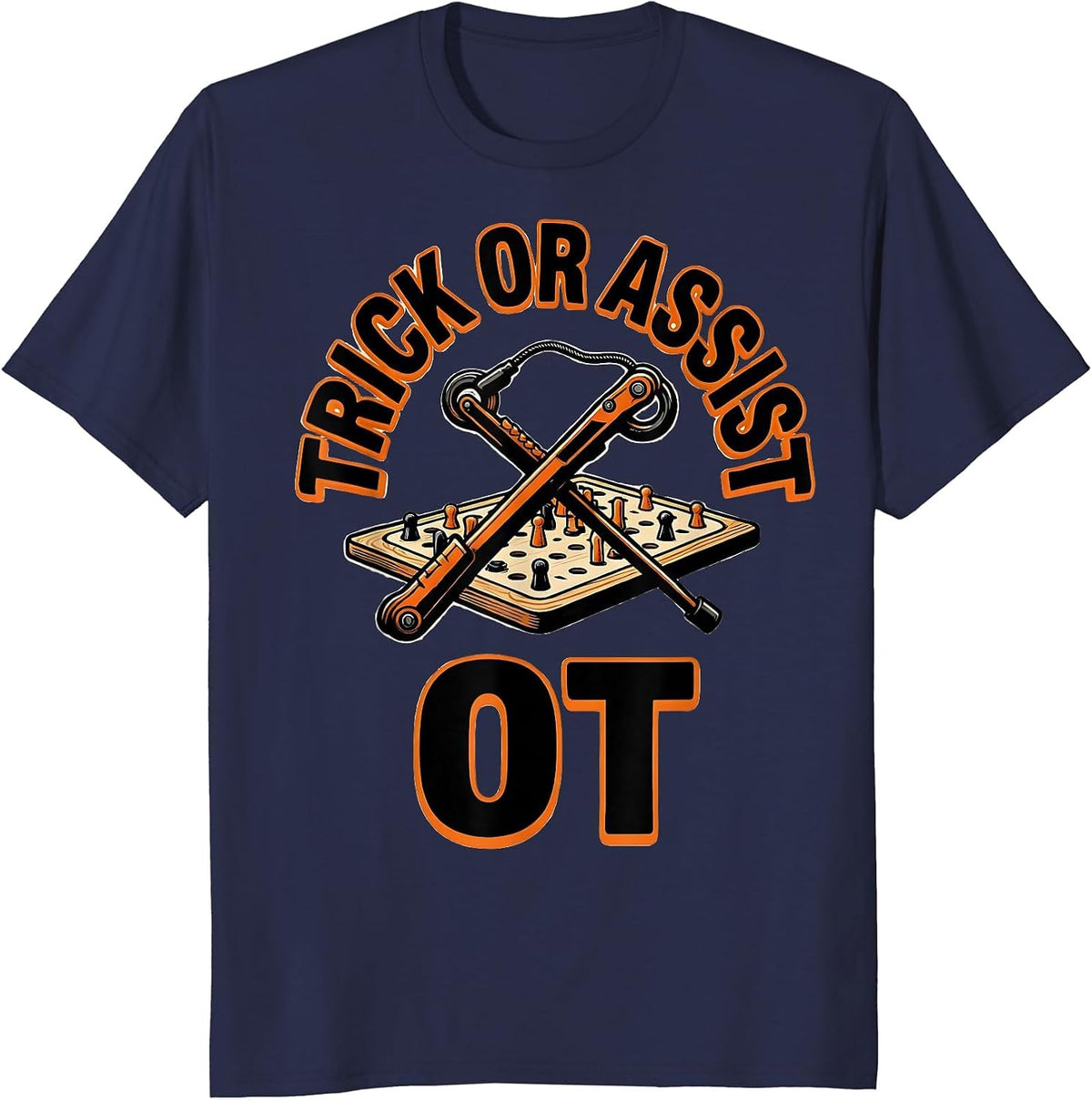 Trick Or Assist OT Funny Physical Therapy Halloween Team T-Shirt - Navy Blue