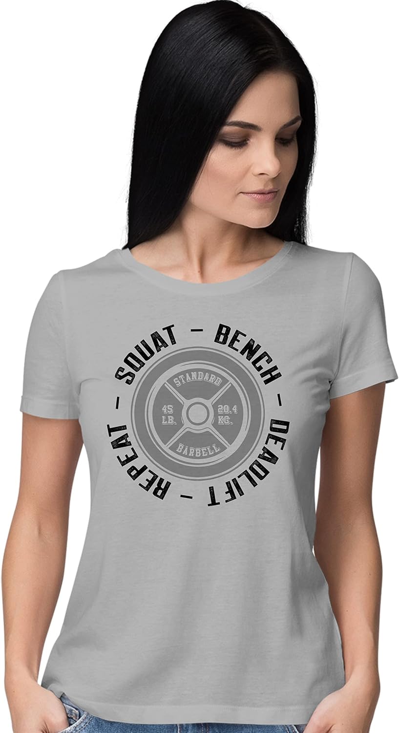 Go All Out Squat Bench Deadlift Repeat Funny Gym Workout Women T-Shirt - Athletic Heather