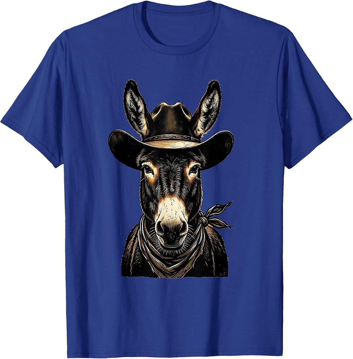 Cowboy Donkey in Hat and Bandana Illustration T-Shirt - Royal Blue