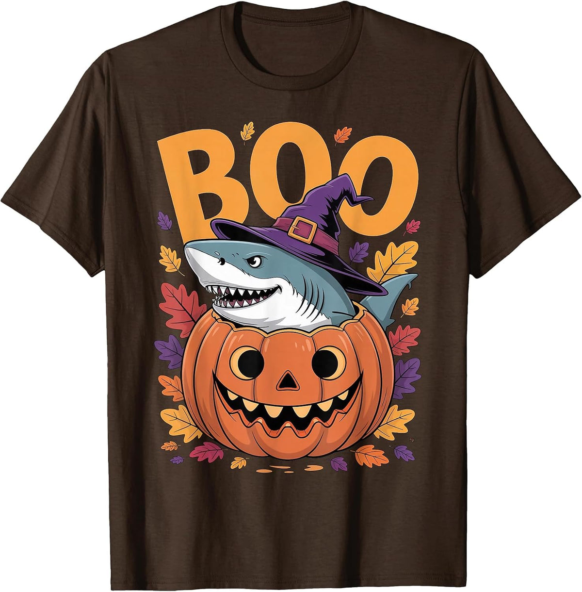 Shark Costume on Pumpkin Halloween Great White Shark T-Shirt - Brown