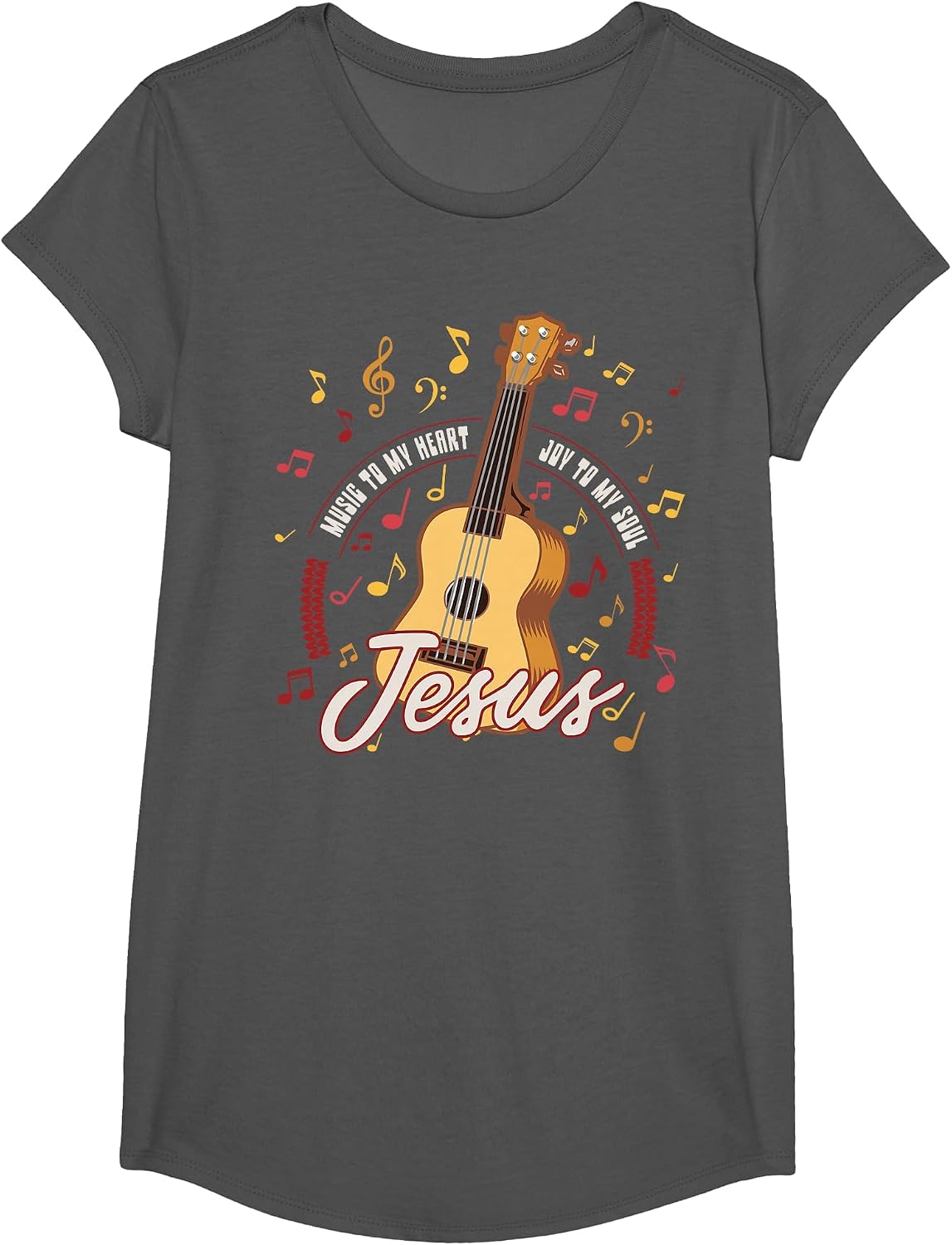 Jesus is The Music of My Heart Guitar Christian T-Shirt - Girls Asphalt Grey